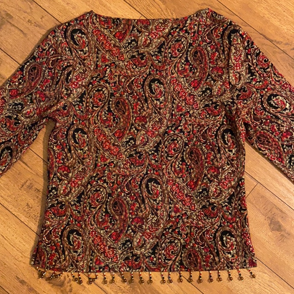 Coldwater Creek Top with Beaded Fringe